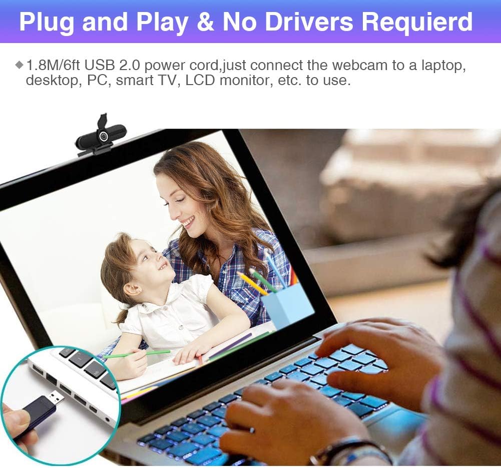 4K Webcam with Microphone, Privacy Cover J344