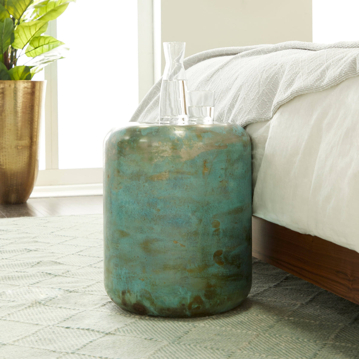 Blue and Silver Round Accent Table Z991646