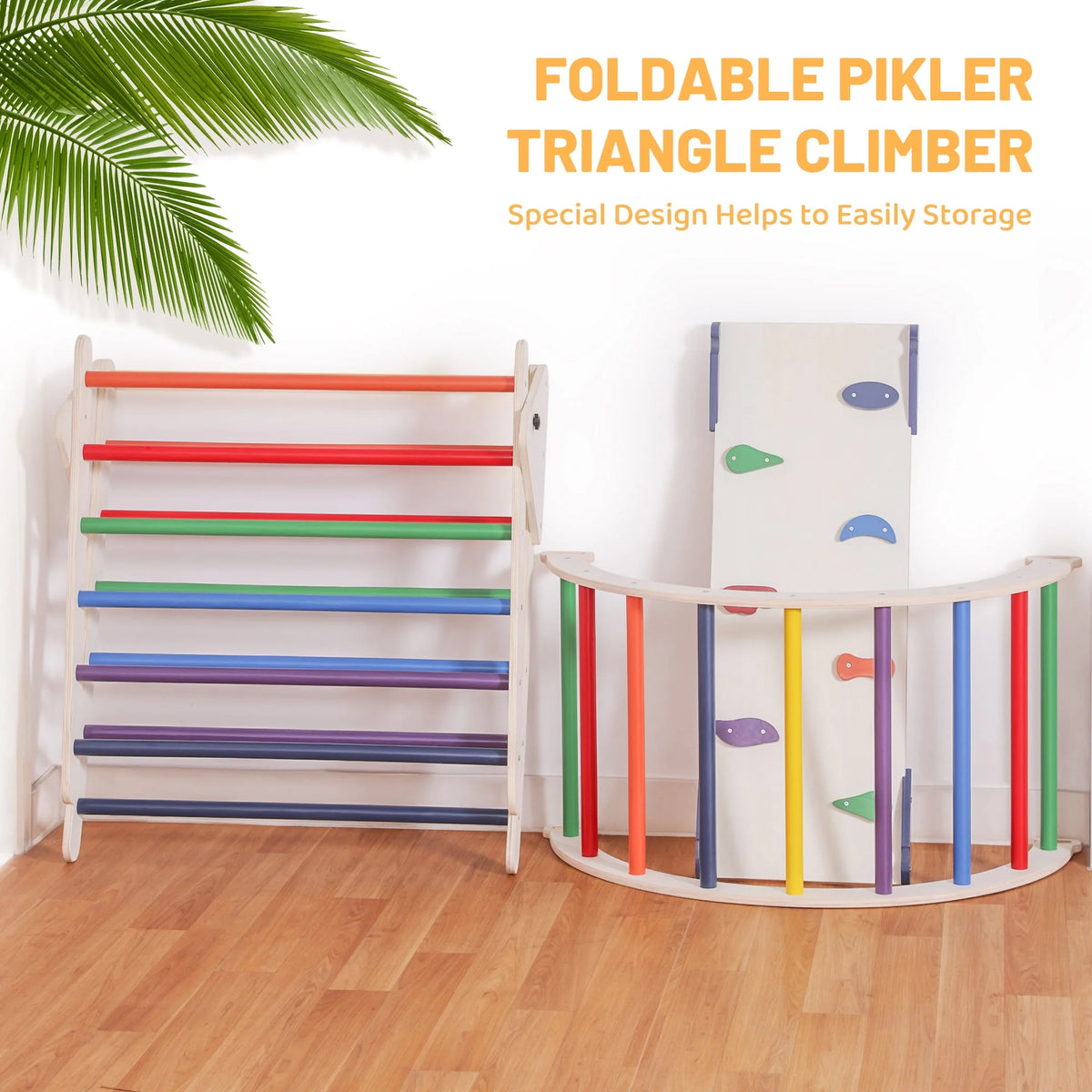 4-in-1 Wooden Pikler Climbing Triangle with Ramp and Arch M551826