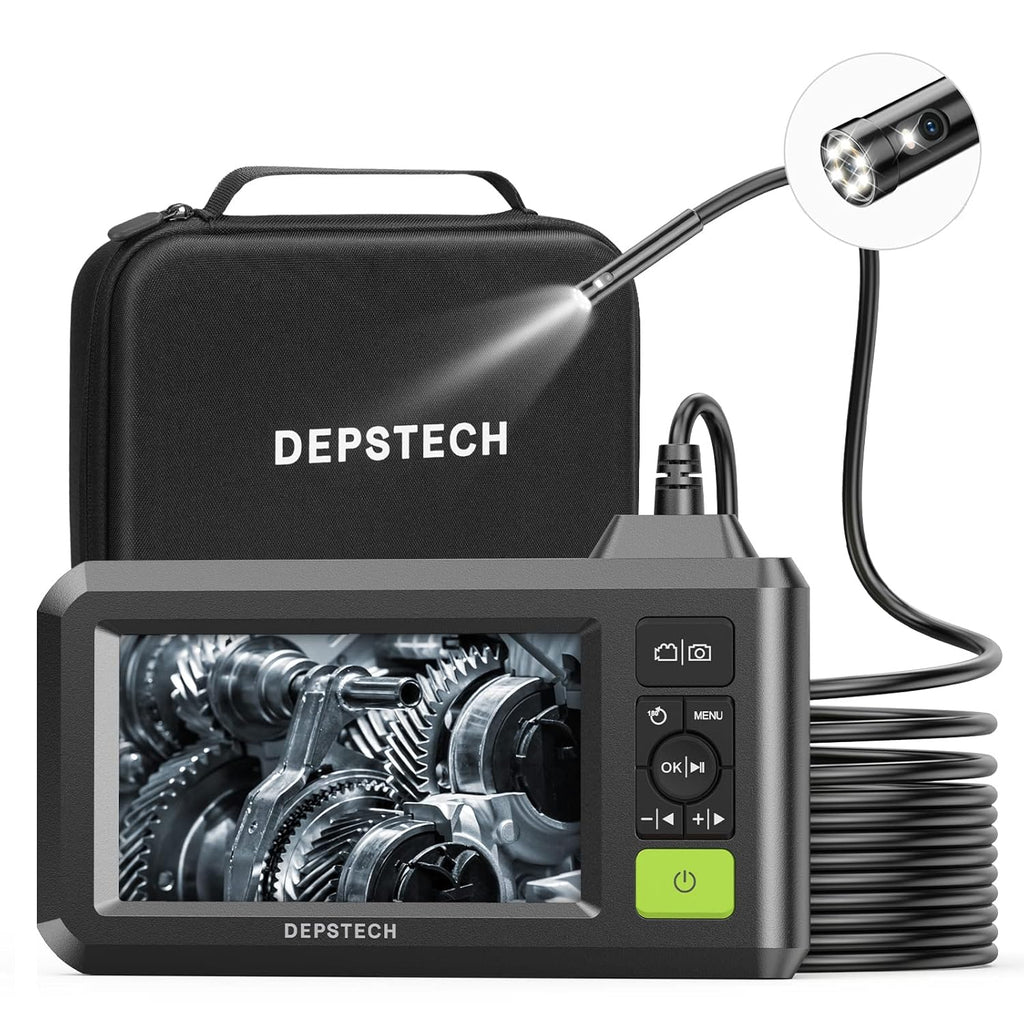 1080P HD Dual Lens Borescope Inspection Camera with Light, 7.9 mm Waterproof, 4.3'' LCD Screen, 16.5ft Semi-Rigid Cable W7714