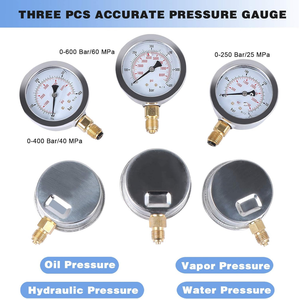 Hydraulic Pressure Test Kit 25/40/60MPa Gauge Tester G9648
