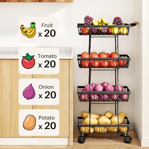 Black 5 Tier Stackable Wire Fruit Basket with Wheels W813