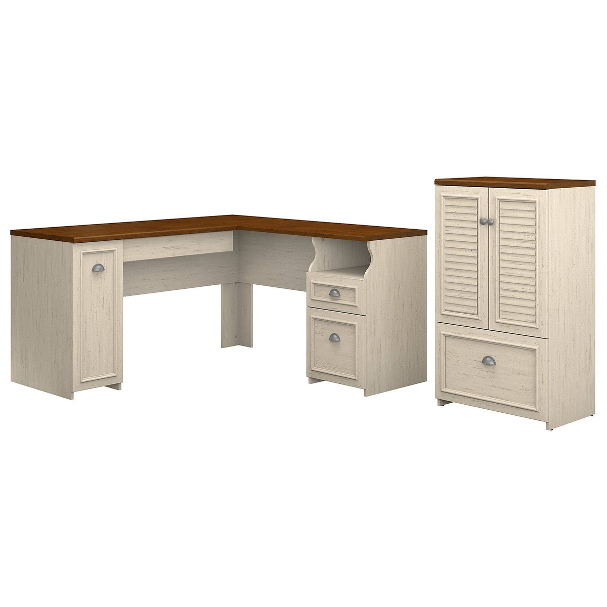 Gray L Shaped Desk with Storage Cabinet and File Drawer D376596