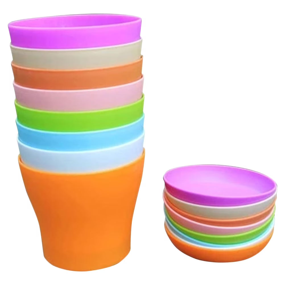 8pcs Plastic Round Flower Pot with Tray G48590