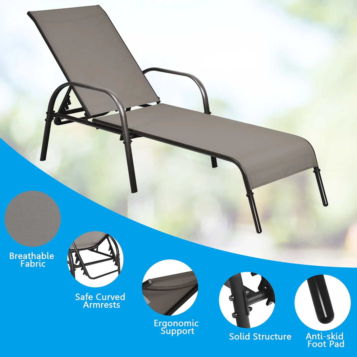 Brown Adjustable Reclining Patio Lounge Chair Q38633
