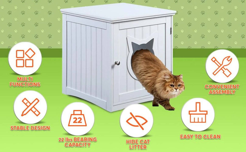 White Cat House Side Table Nightstand Pet House P7169
