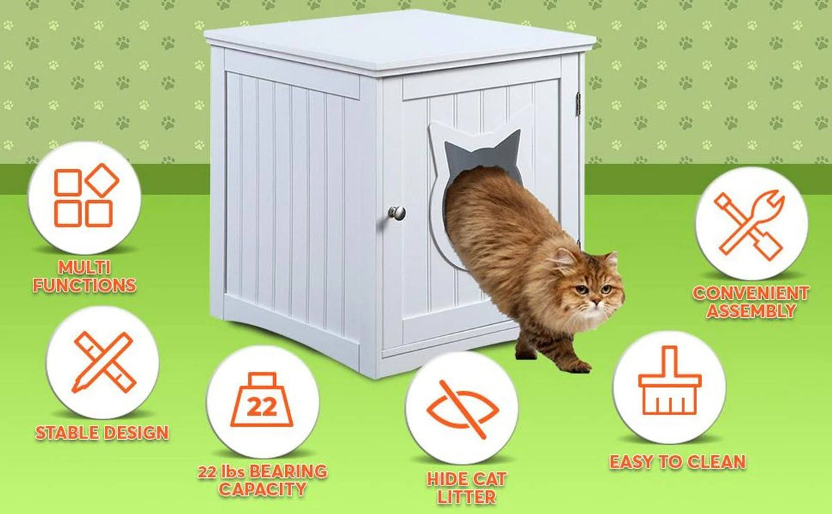 White Cat House Side Table Nightstand Pet House P7169