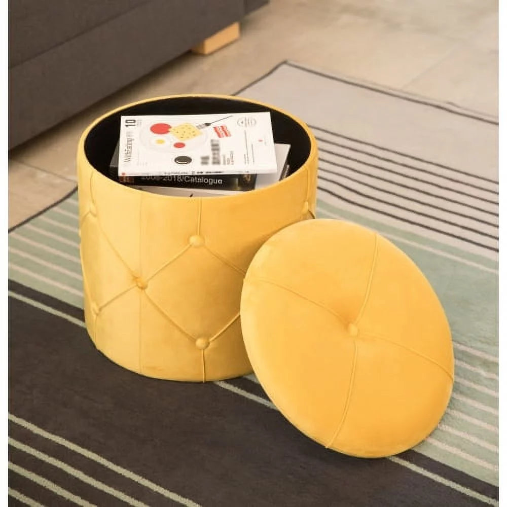Round Wooden Velvet Ottoman Stool with Lid B709