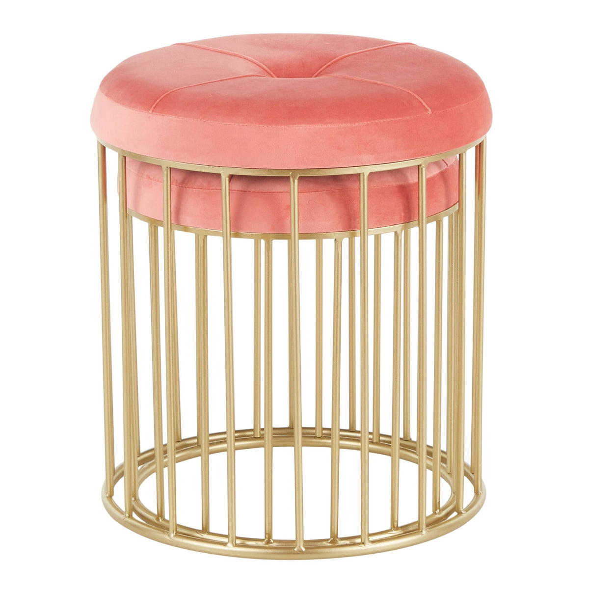 Gold Metal Pink Velvet Nesting Ottoman Set U7967