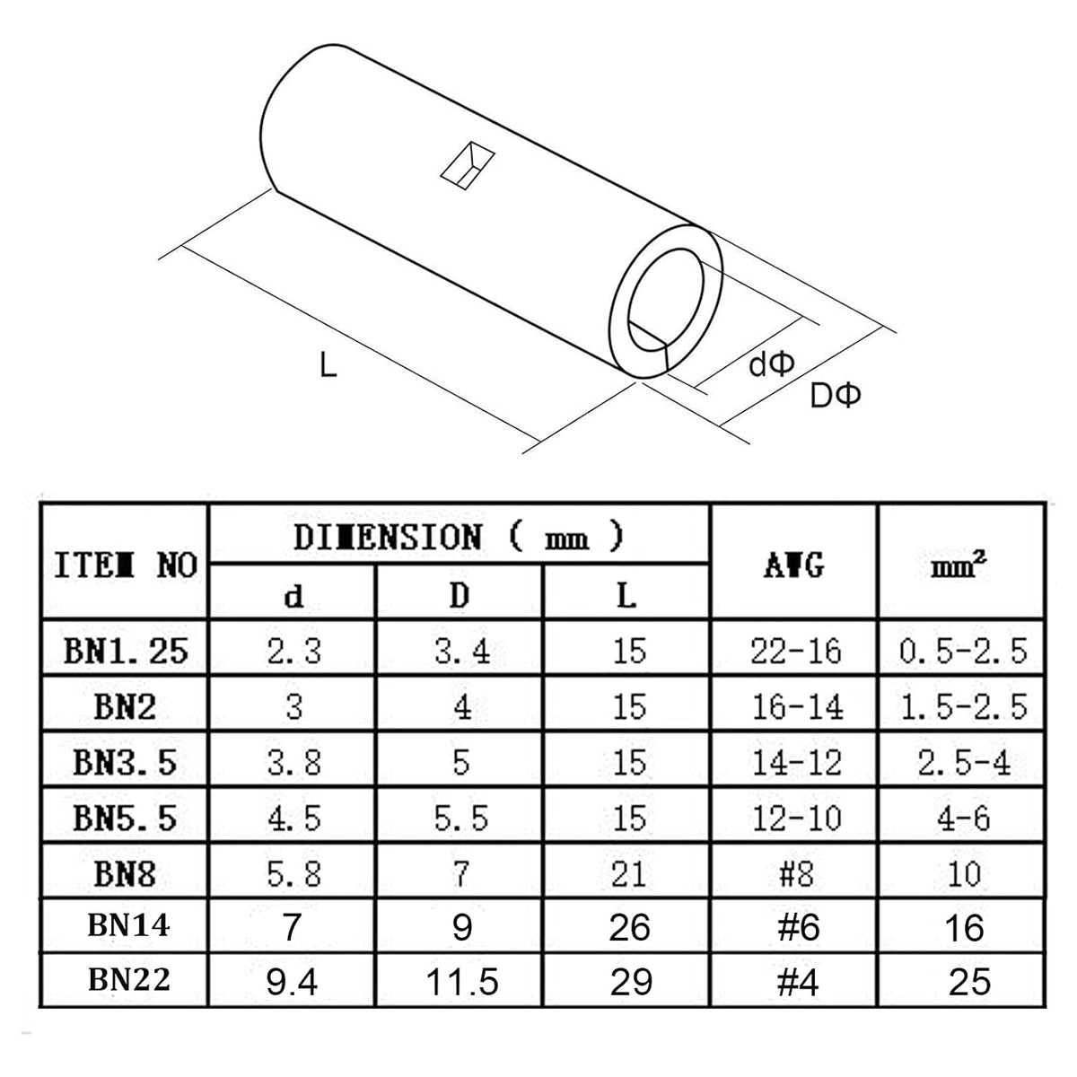 10Pcs Non Insulated Butt Connectors S4046