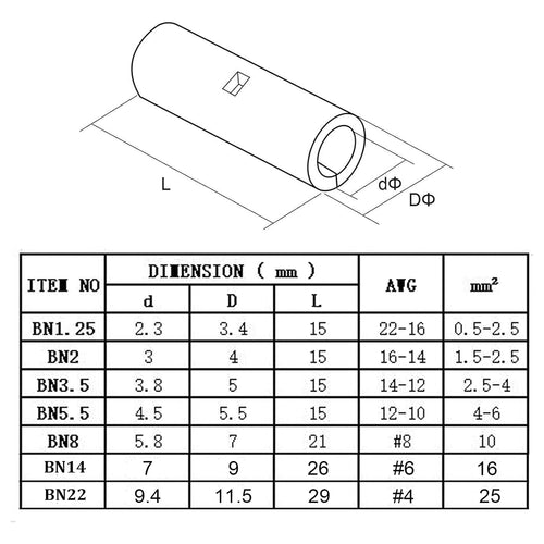 10Pcs Non Insulated Butt Connectors S4046