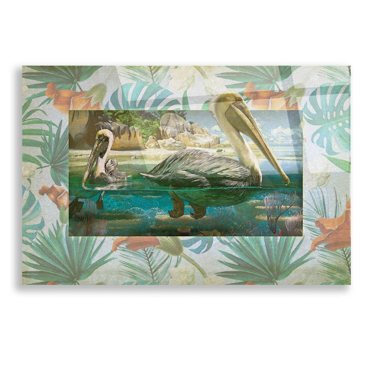 Pelican Paradise Acrylic Glass Wall Art, 16"x12" P43951