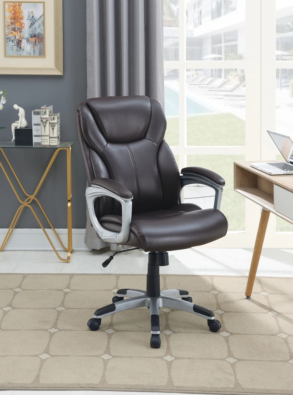 Brown Office Chair with Adjustable Height and Padded Armrests T58585