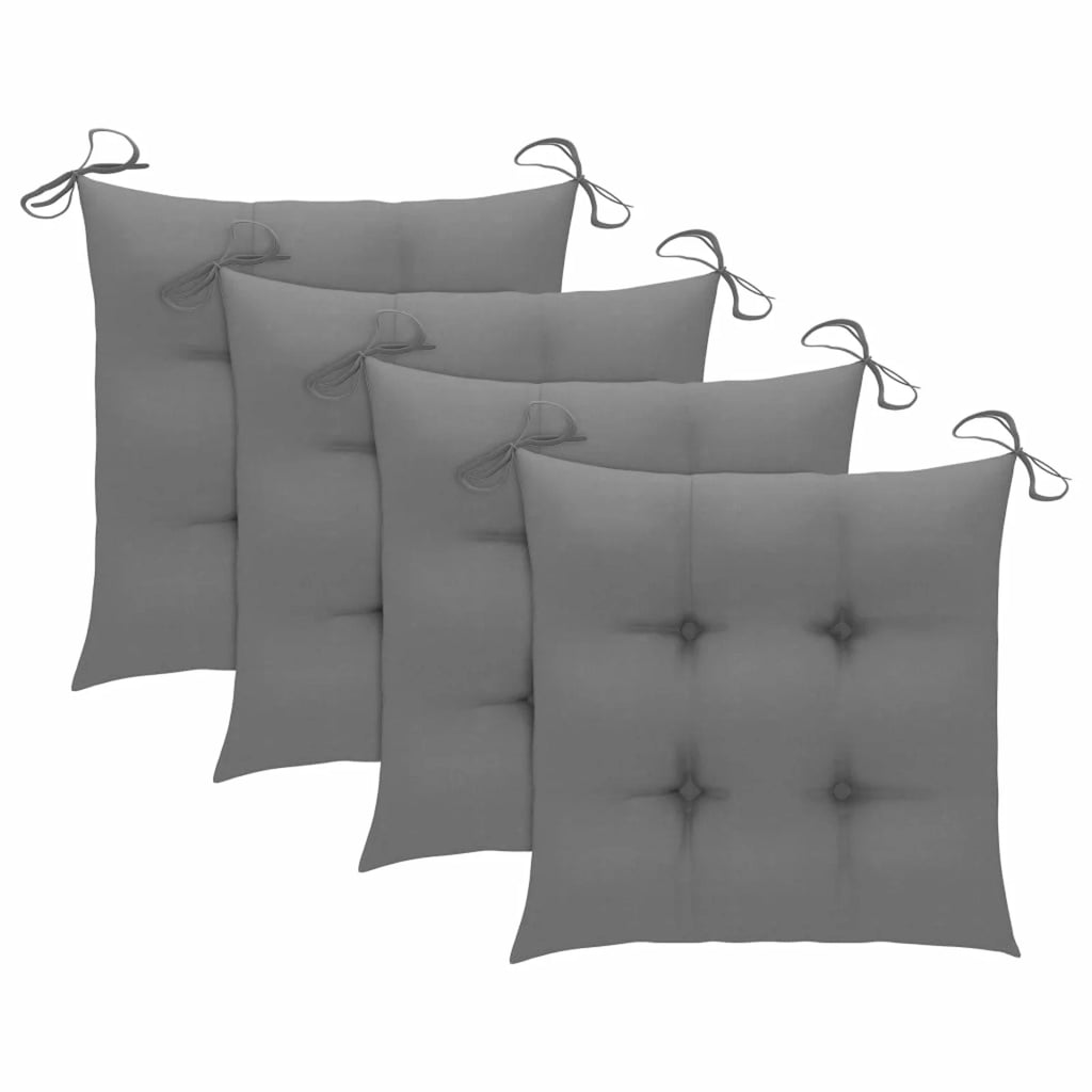 4 Piece Folding Teak Wood Armchair with Gray Cushion W4396