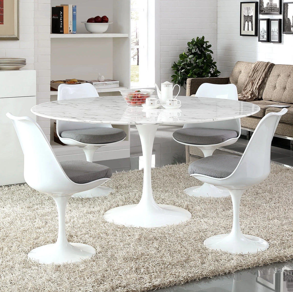 White Round Artificial Marble Dining Table B6867