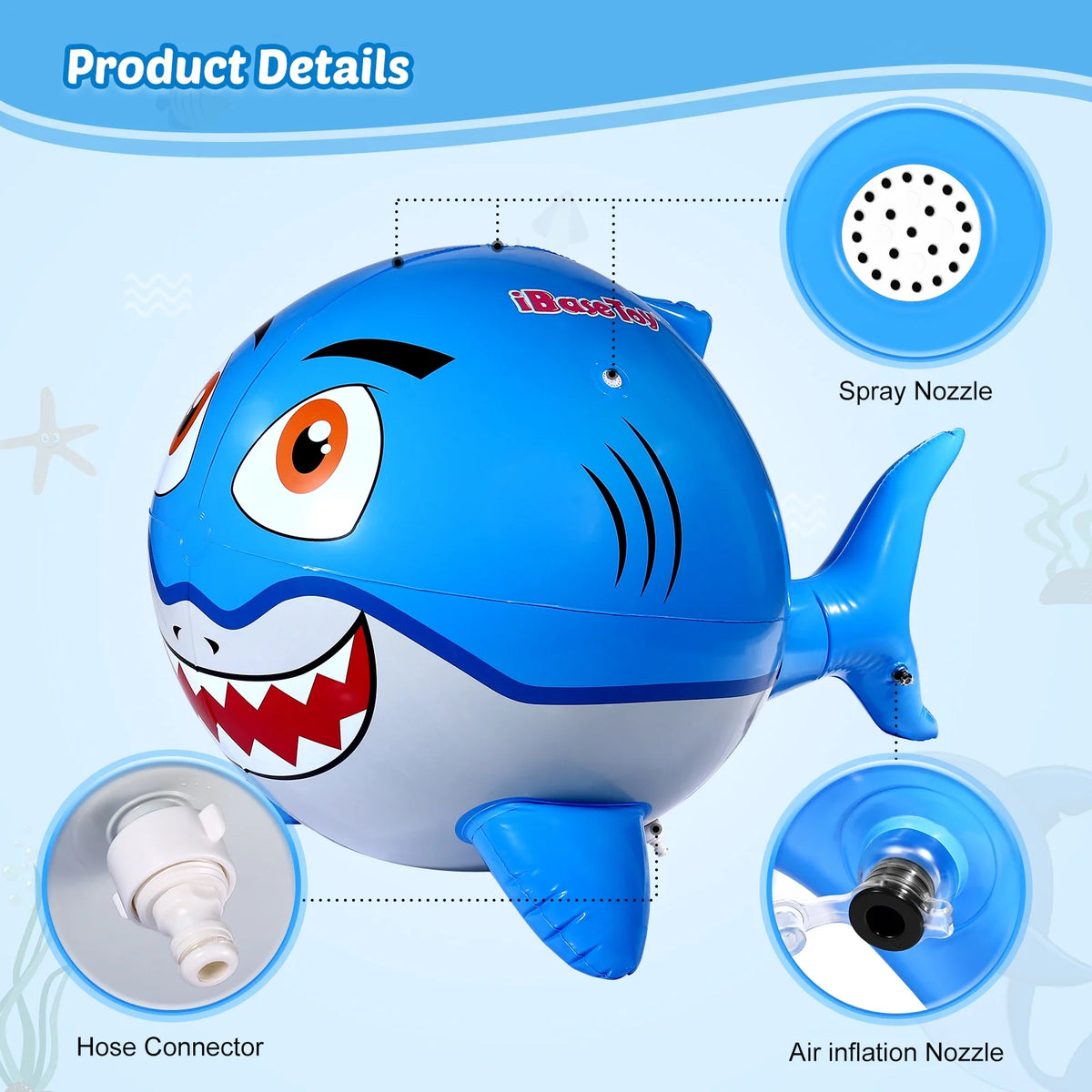 Inflatable Shark Sprinkler Water Ball 80x120cm W1579