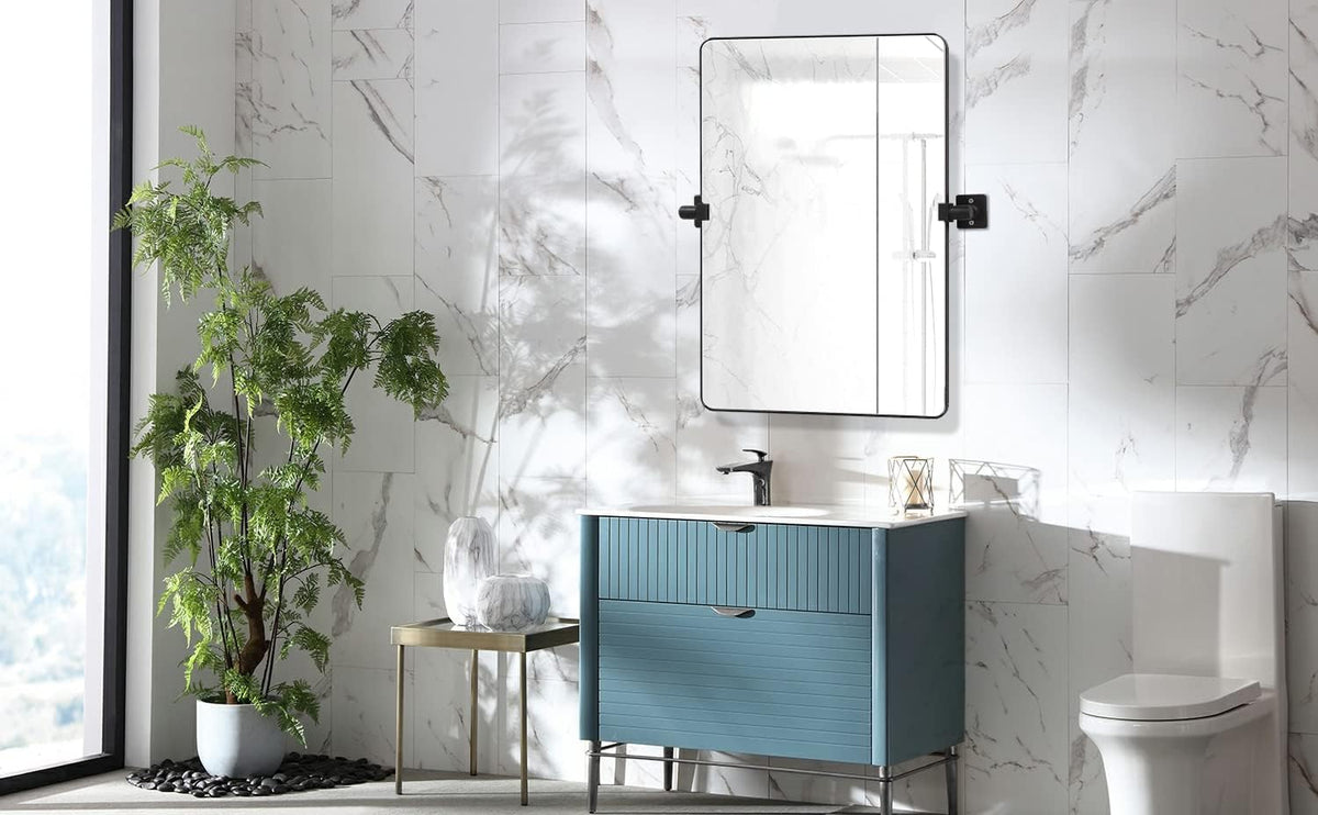 Black Aluminum Alloy Frame Pivot Rectangle Bathroom Mirror Z944735