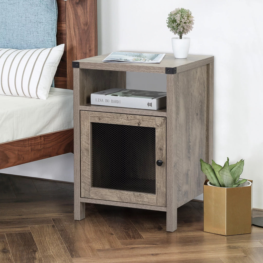 Farmhouse Nightstand with Power Outlets, USB Ports, Cabinet, Storage Shelf P813282