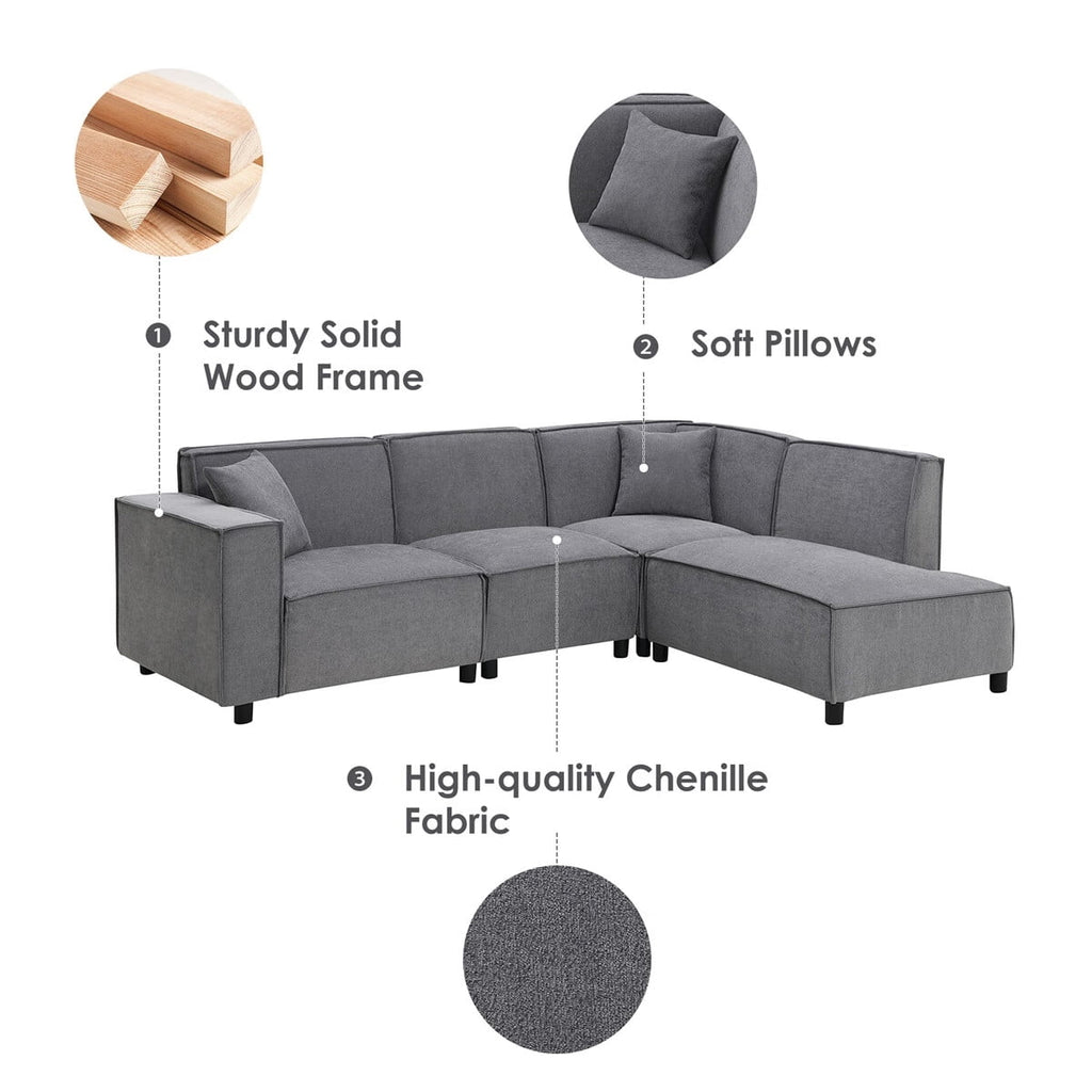 97\*74" Chenille Fabric L-shaped Sectional Sofa with Chaise Lounge G7198