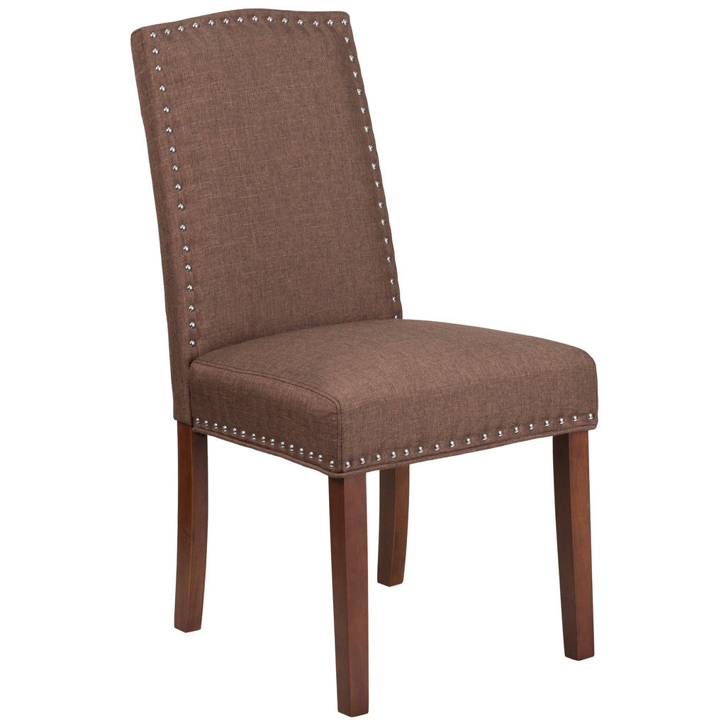 Brown Fabric Parsons Chair with Accent Nail Trim H884