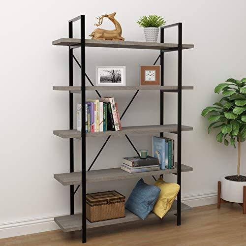 3-Tier Gray Oak Metal and Wood Bookshelf D25419