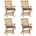 4 Piece Folding Teak Wood Armchair with Gray Cushion W4396