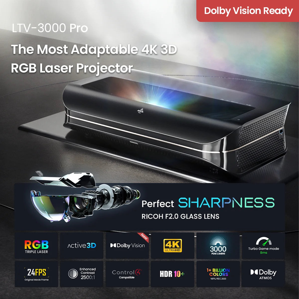 4K UHD Ultra Short Throw Triple Laser Projector with 2600 Peak Lumen G960