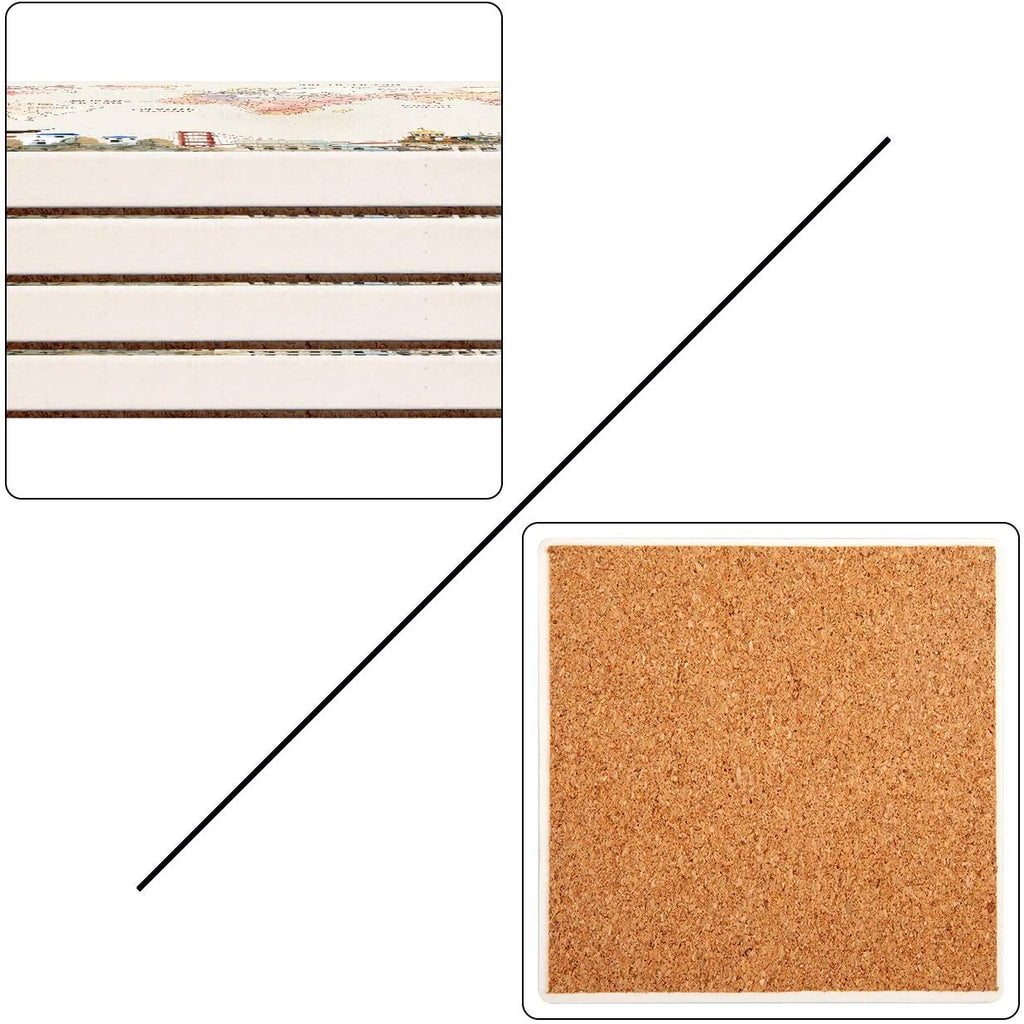 Set of 4 Ceramic Stone Coasters with Cork Base W874993