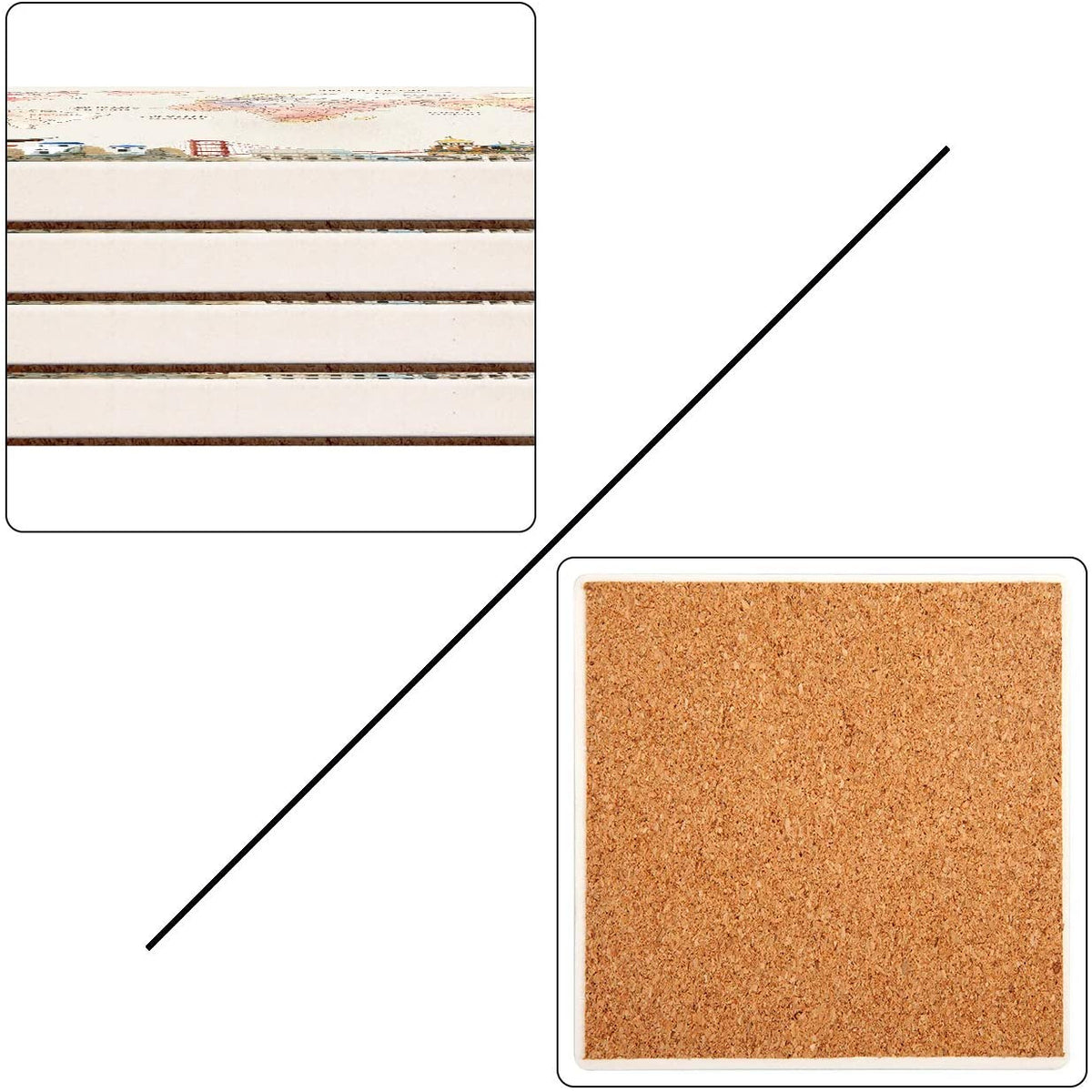 Set of 4 Ceramic Stone Coasters with Cork Base W874993