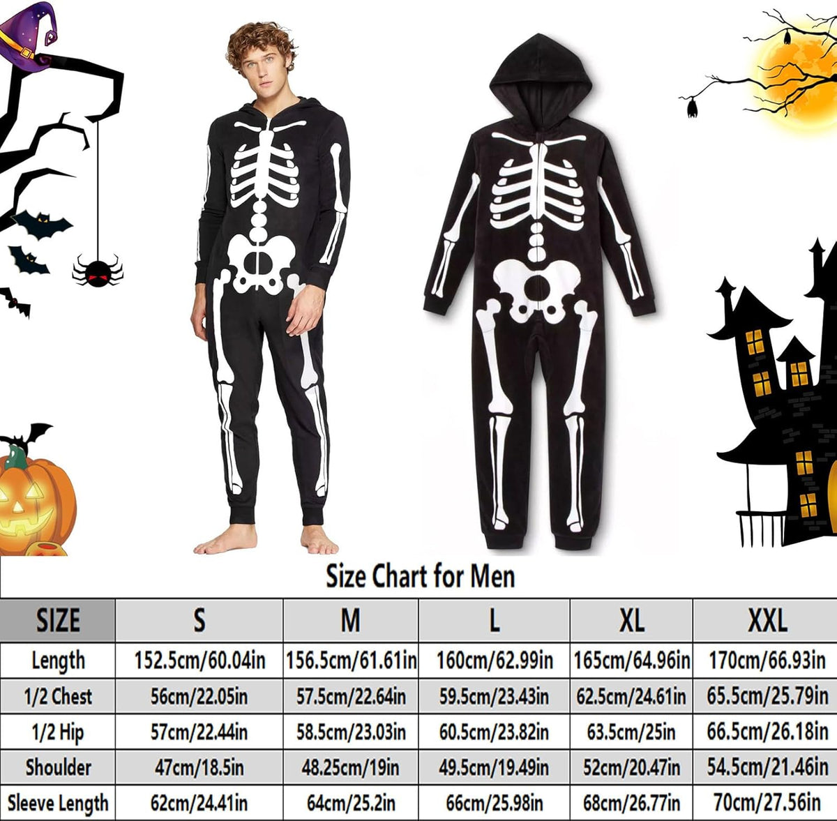 Glow in Dark Black and White Halloween Hoodie Onesie H9634