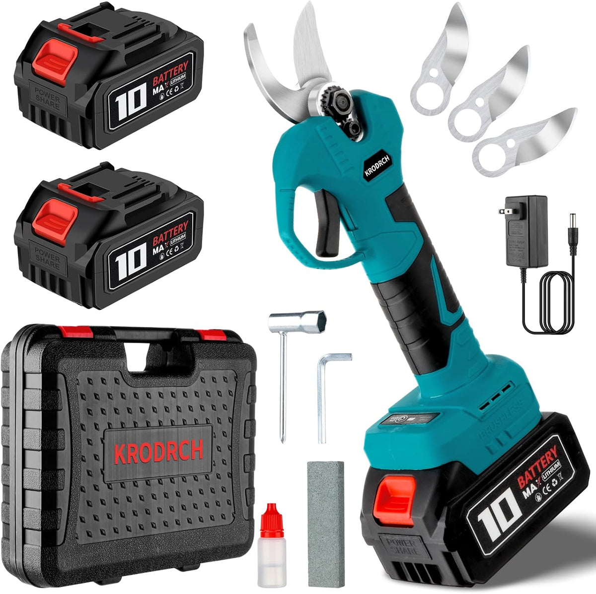Electric Pruning Shears Cordless with 2 PCS Rechargeable 2.6Ah Lithium Battery and 3 Blades, 25mm Cutting Diameter B46205