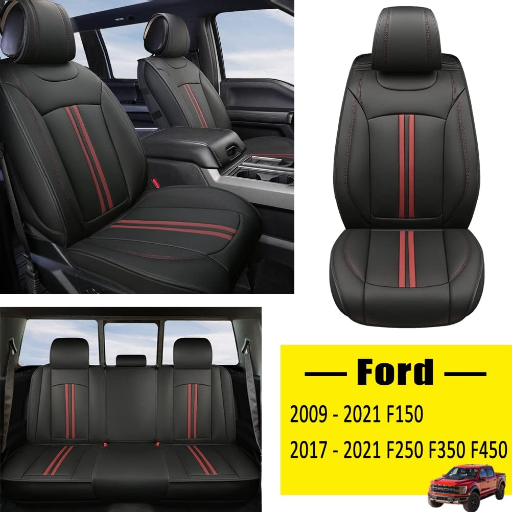 Front Seat Covers Faux Leather Pickup Trucks Seat Protectors (Black+Beige) F2043