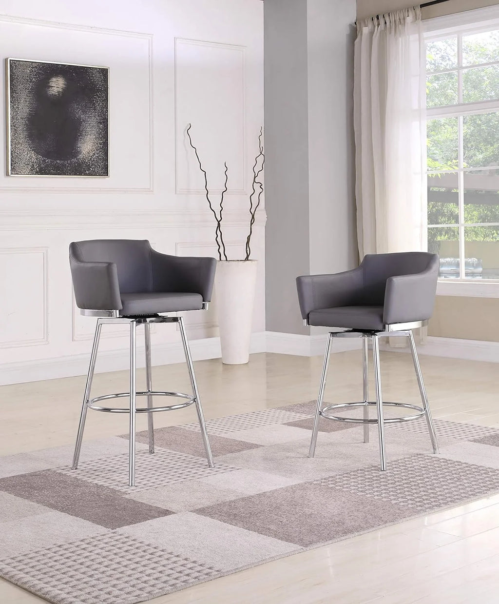 Gray Modern Club Counter Stool with Memory Swivel B552