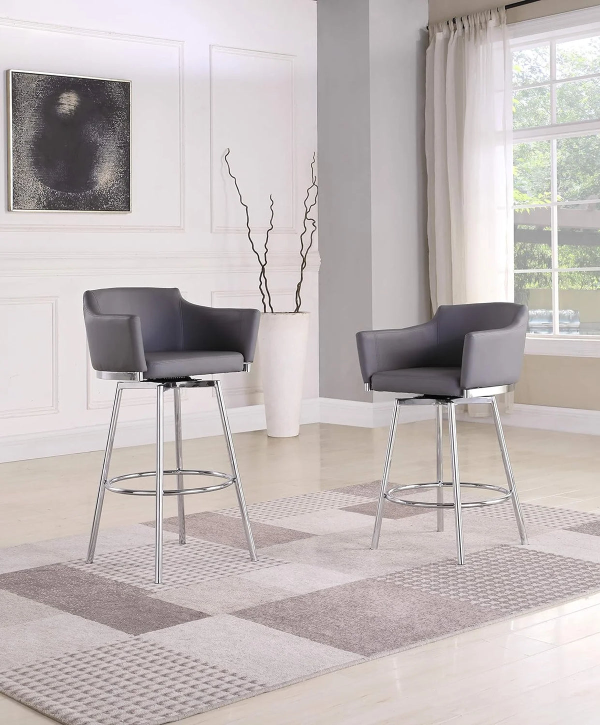 Gray Modern Club Counter Stool with Memory Swivel B552