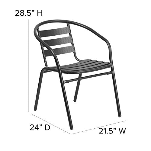 Rectangular Metal Patio Table & Chairs Set with Tempered Glass Top and 4 Black Aluminum Stacking Chairs F18209