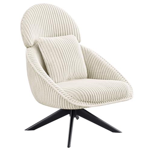 Grey Corduroy Swivel Accent Chair with Arms and Pillow F293768