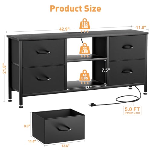 Black Wood Veins TV Stand with 4 Fabric Drawers Q791006