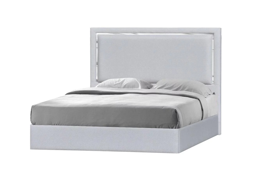 Silver Grey Woven Canvas Fabric King Platform Bed X891