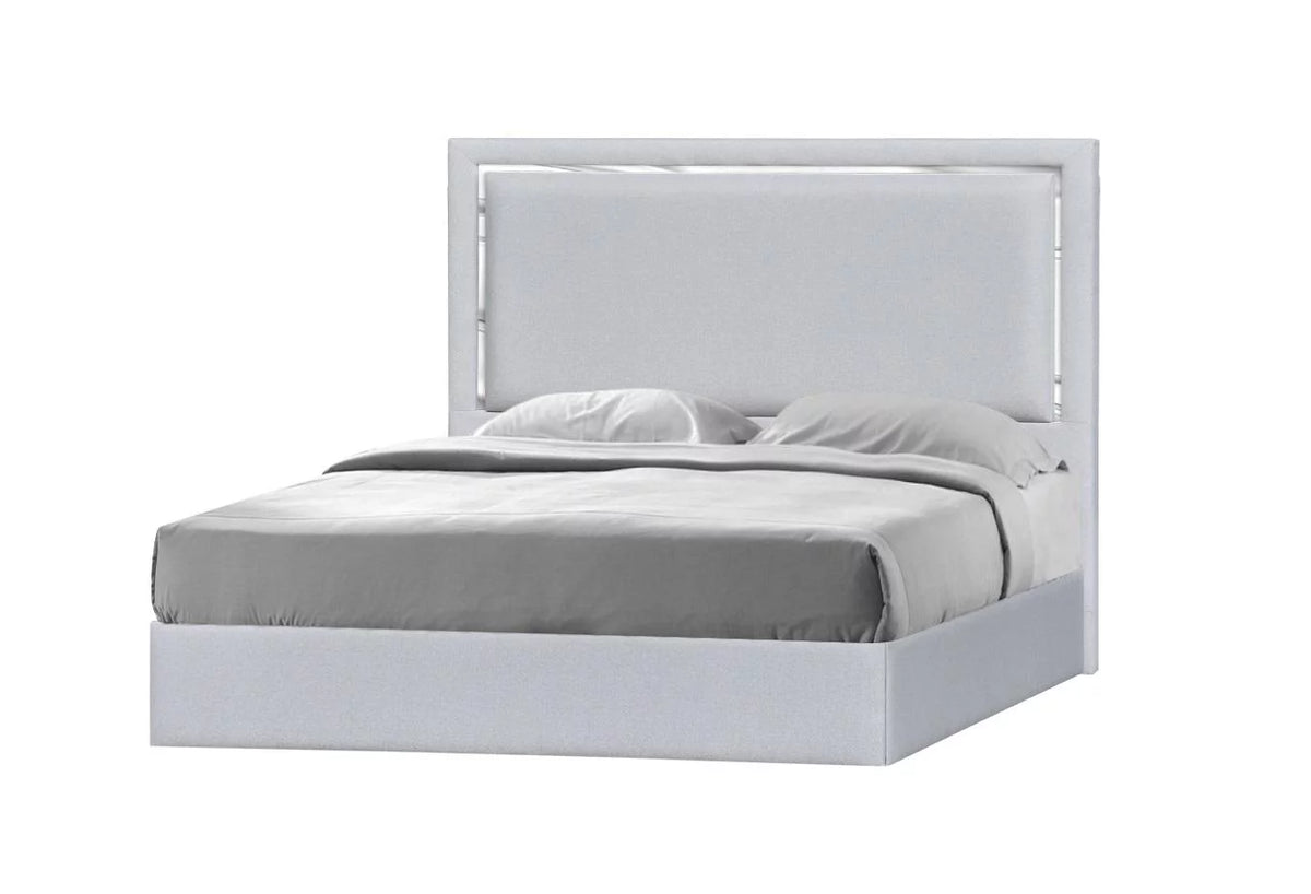 Silver Grey Woven Canvas Fabric King Platform Bed X891