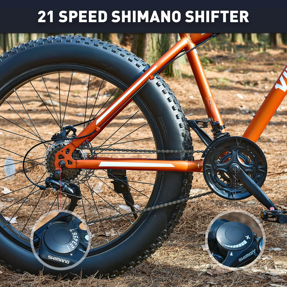 26 Fat Tire Mountain Bike with Front Suspension 21 Speeds Disc Brakes Orange K16950