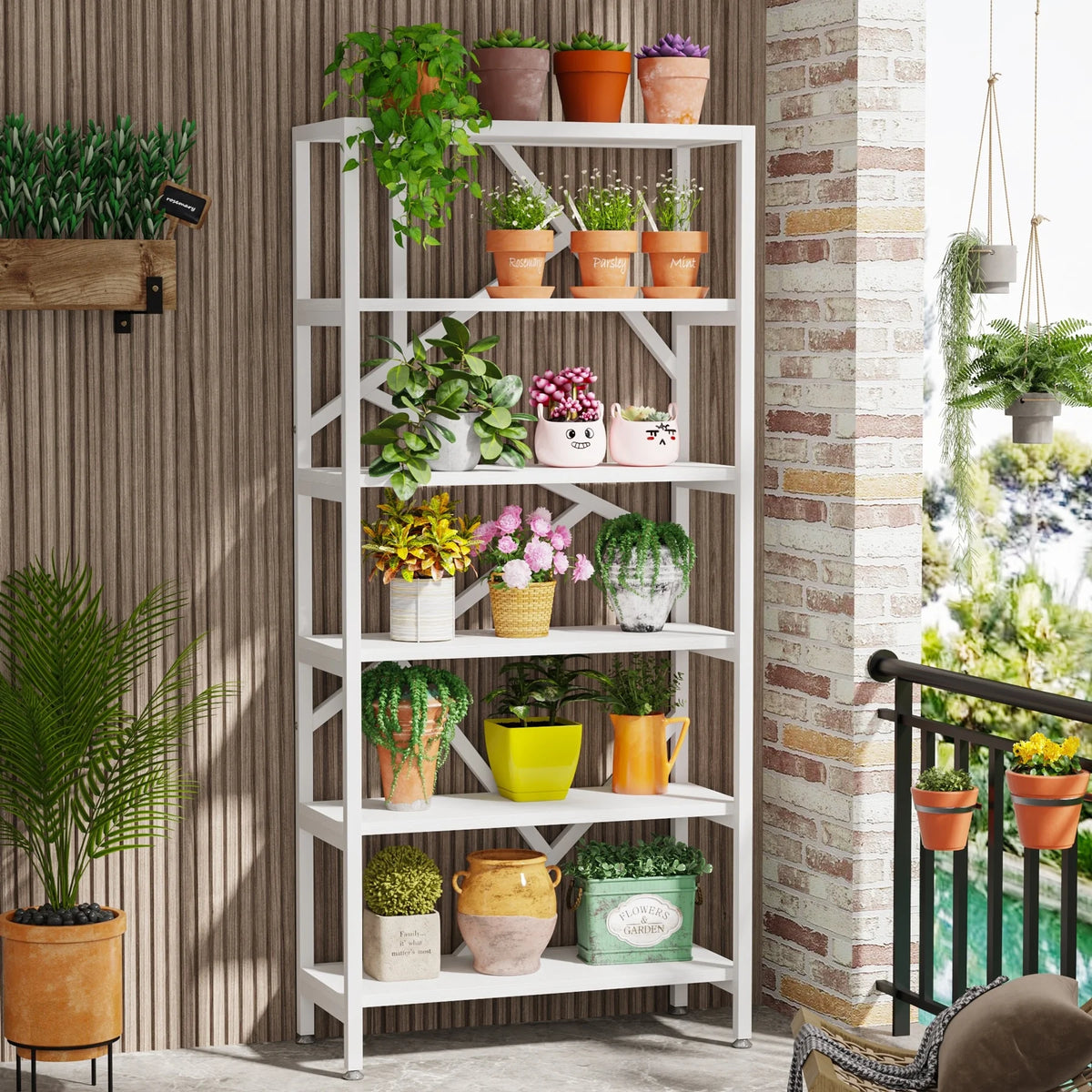 71" 6 Tier Rustic Brown Wood Etagere Bookcase W675269