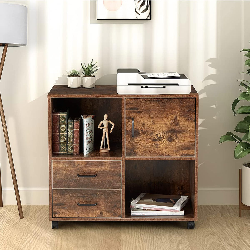 2 Drawers Mobile Wooden Lateral Filing Cabinet with Lockable Casters R1638