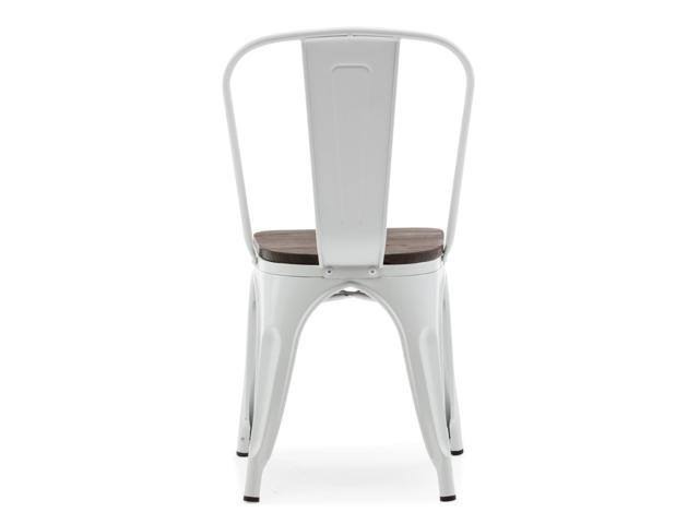 Set of 4 White Wood Seat Metal Bistro Dining Chairs W43376