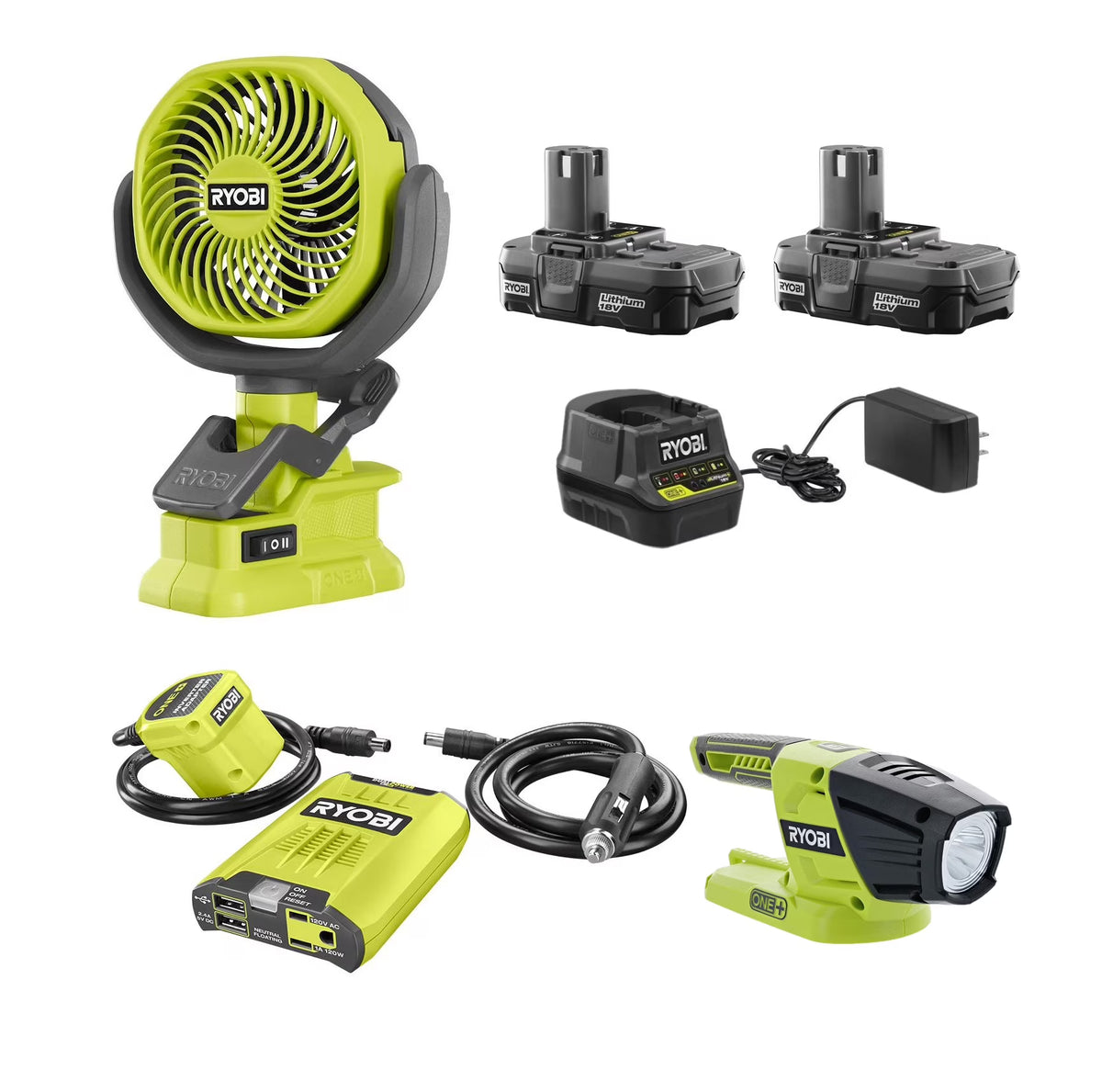 18-Volt Camping Kit with Fan, Light, Inverter, Batteries and Charger K4696