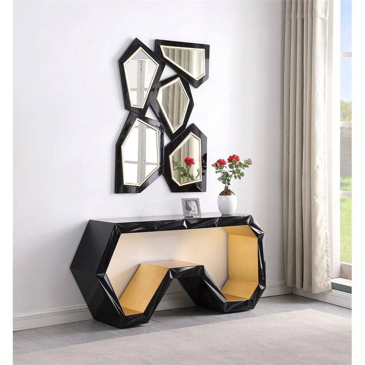 Black Wood Console Table and Mirror R755