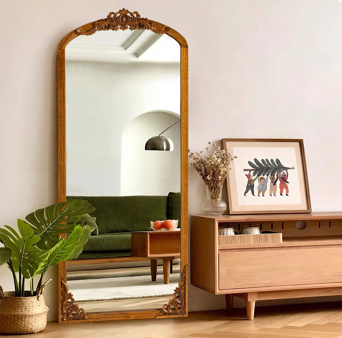 Wooden Arch Full Length Mirror 30"x 70" Gold E7244