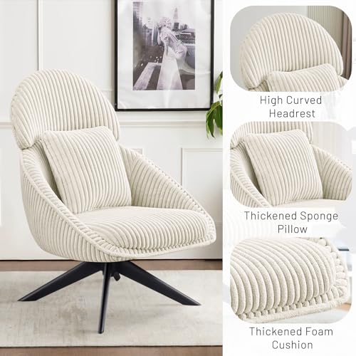 Grey Corduroy Swivel Accent Chair with Arms and Pillow F293768