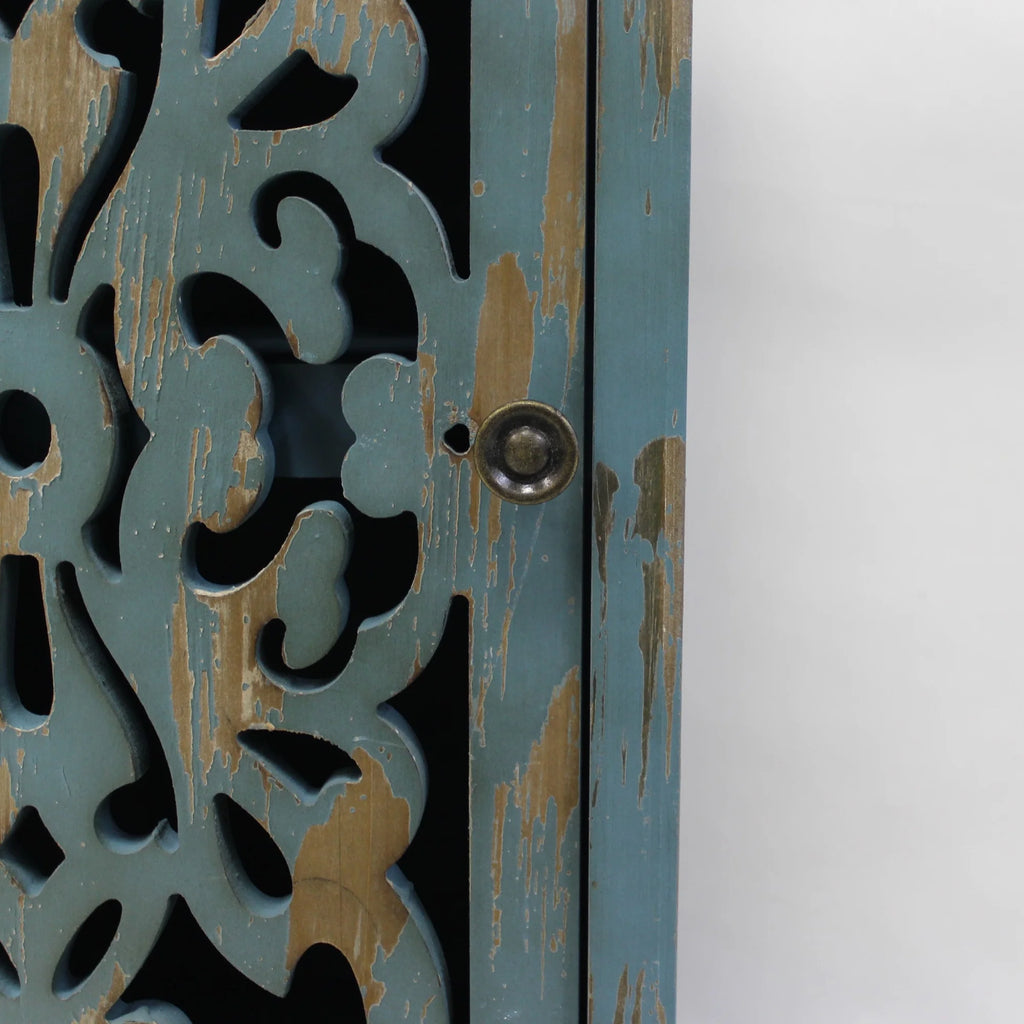 Teal Wooden End Table with Carved Legs B6438