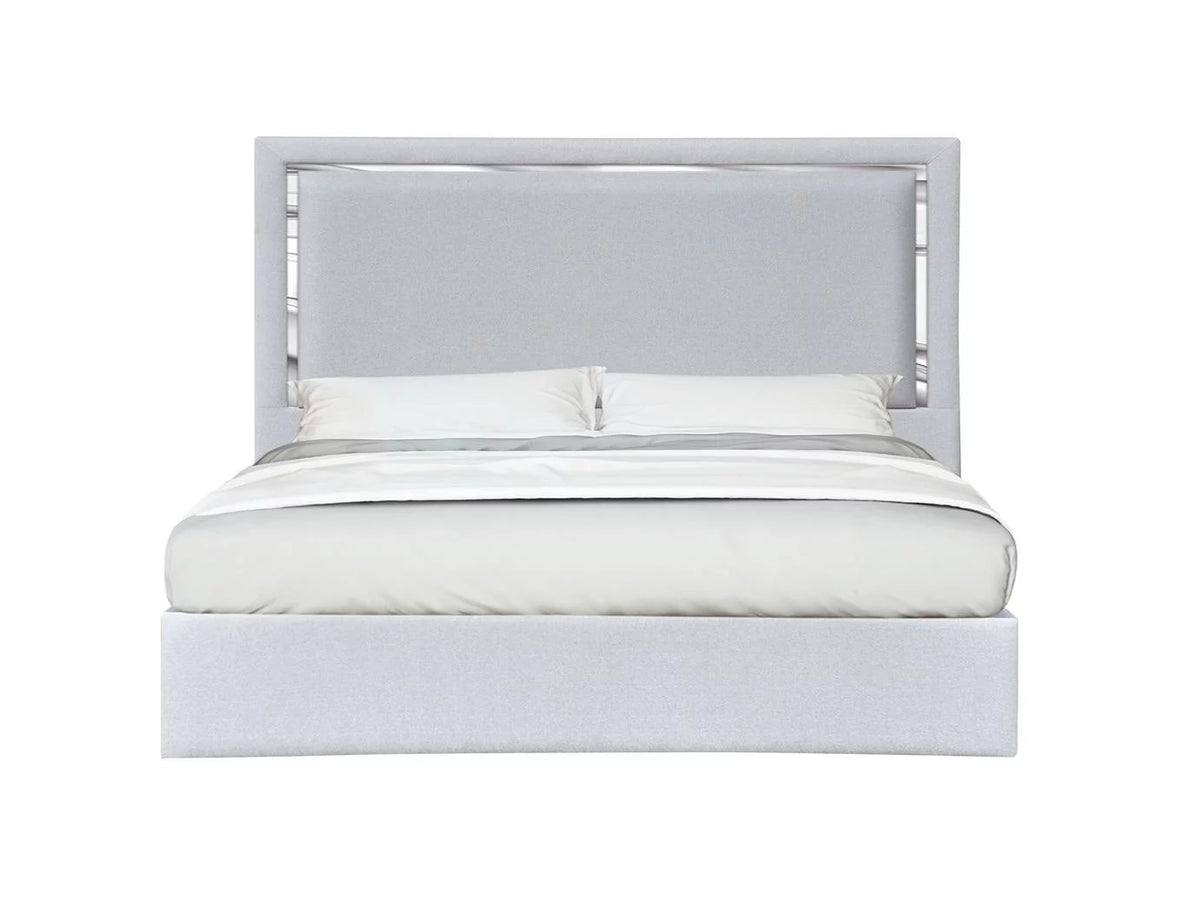 Silver Grey Woven Canvas Fabric King Platform Bed X891