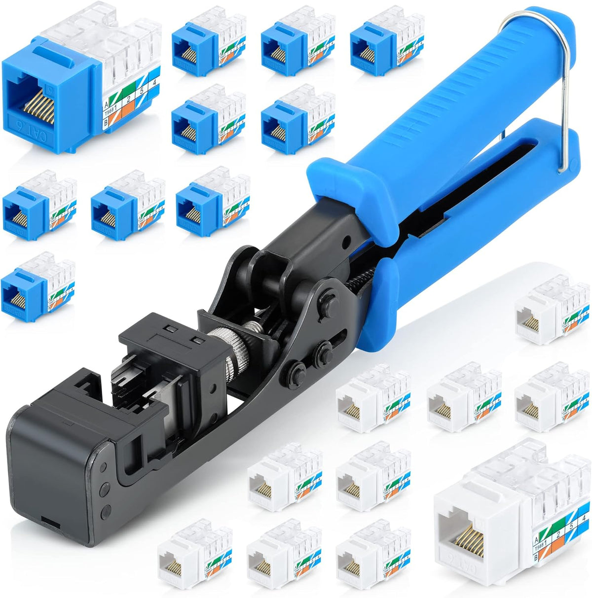 Speed Termination Tool Set with 10 Blue & 10 White Cat6/5e Female Connectors A4119